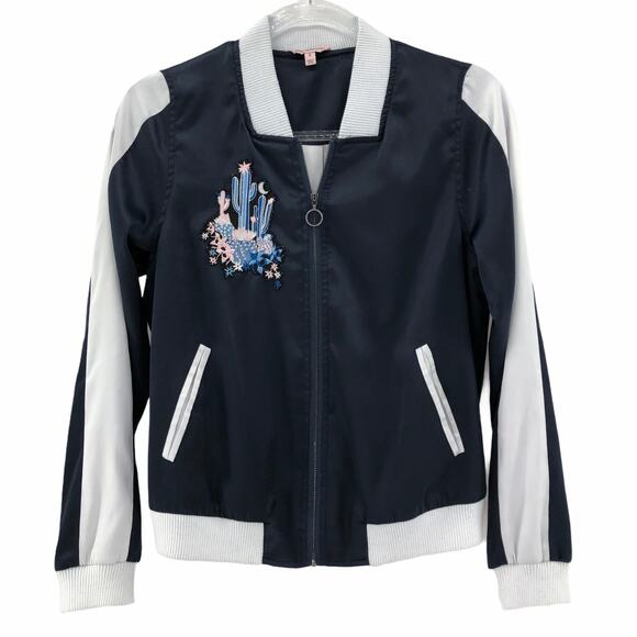 Juicy Couture SMALL Navy Blue Cactus Patch Track Windbreaker Bomber Jacket Zip - Picture 3 of 7